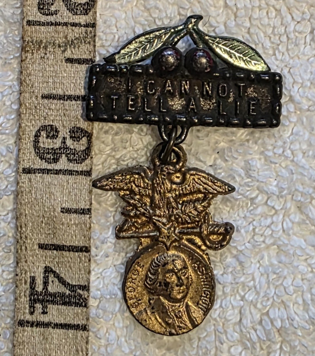 1932 George Washington Bicentennial Pin Badge I Cannot Tell A Lie Eagle Sword 