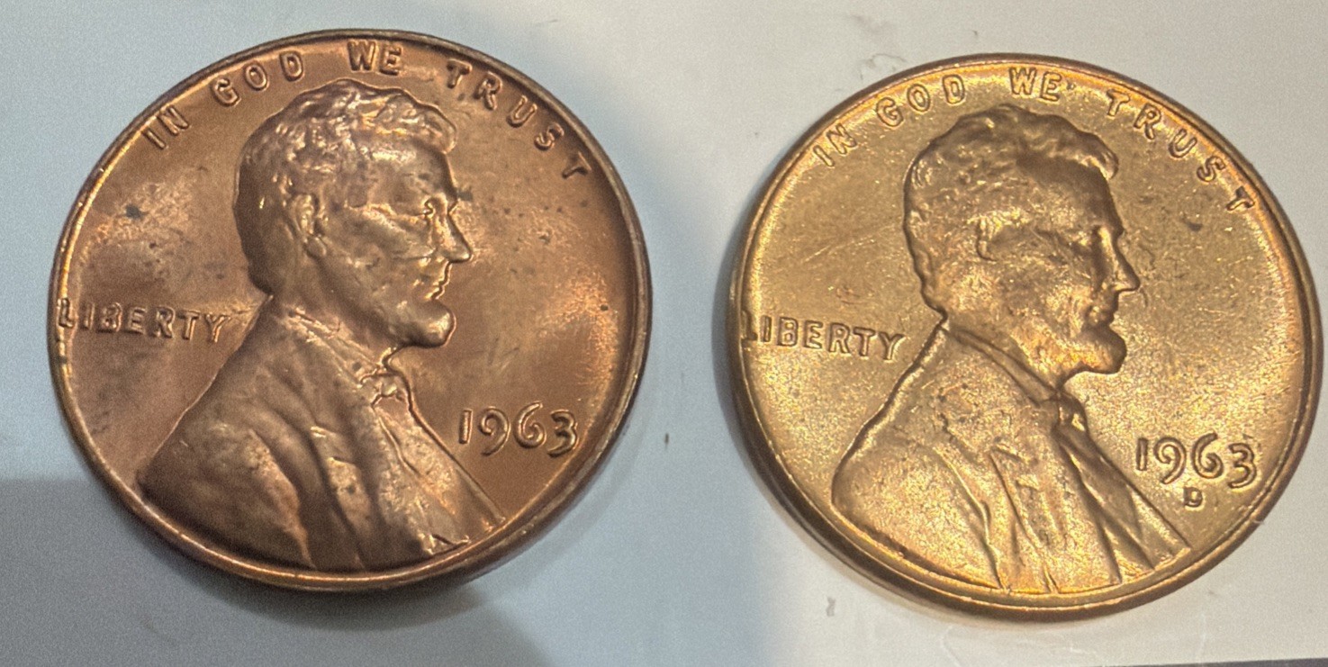 1963 P & D Lincoln Cents Uncirculated On 1963 P & D Lincoln Cents Uncirculated On