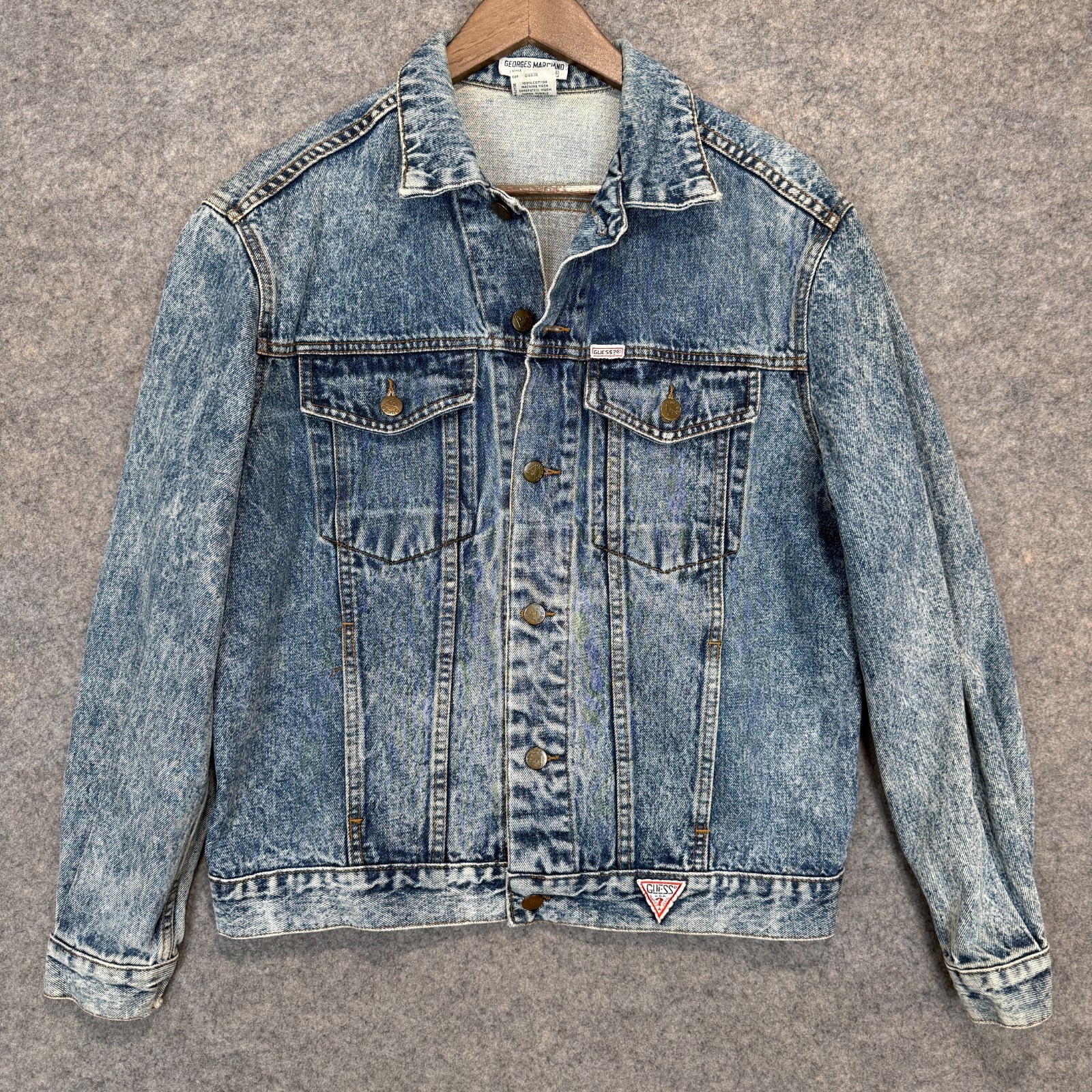 Vintage Guess Georges Marciano Denim Trucker Jacket Mens Large Acid Wash 80s USA