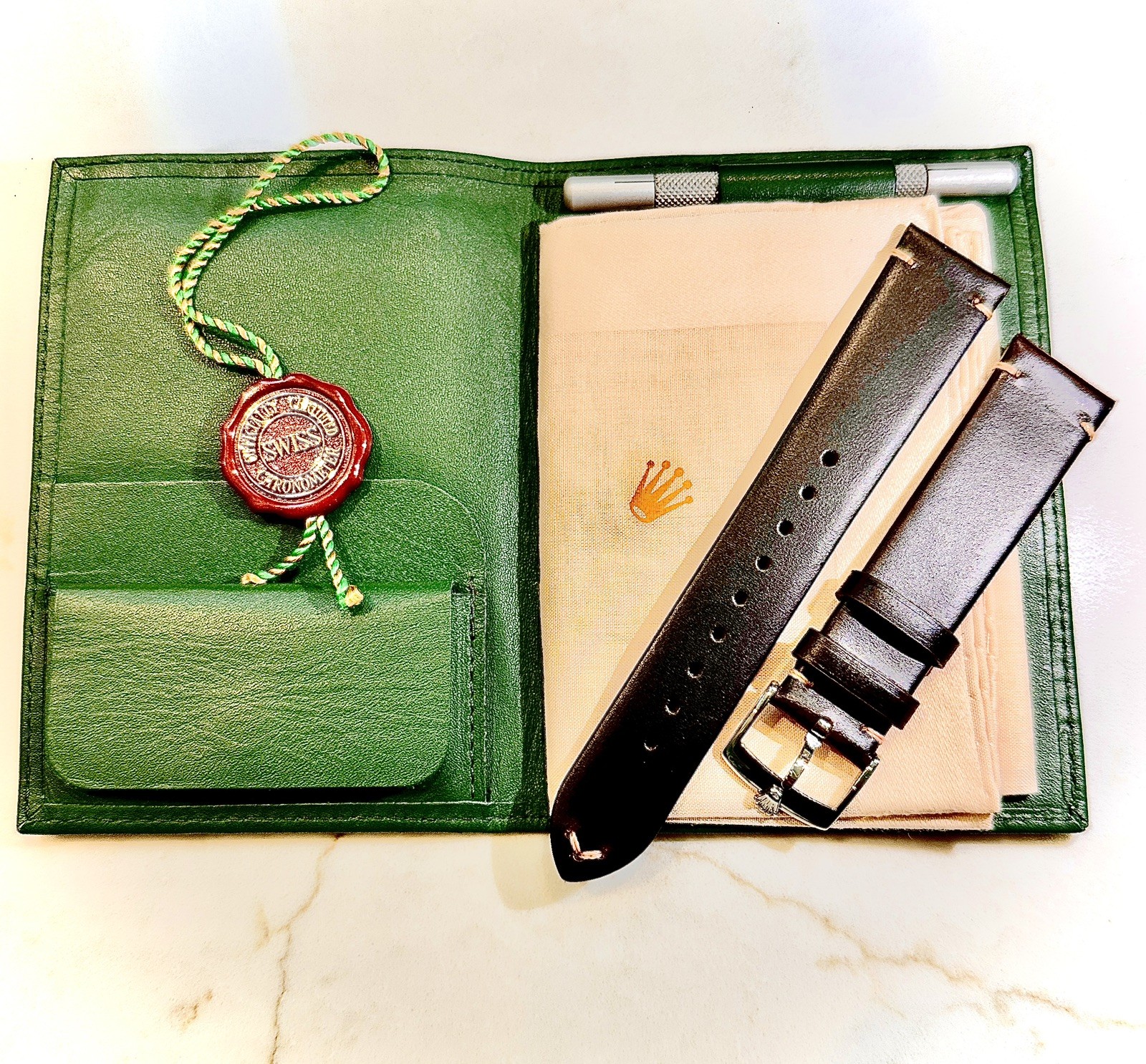 ROLEX  18mm Buckle With Vintage  Dark Brown Leather Band Top Quality Leather