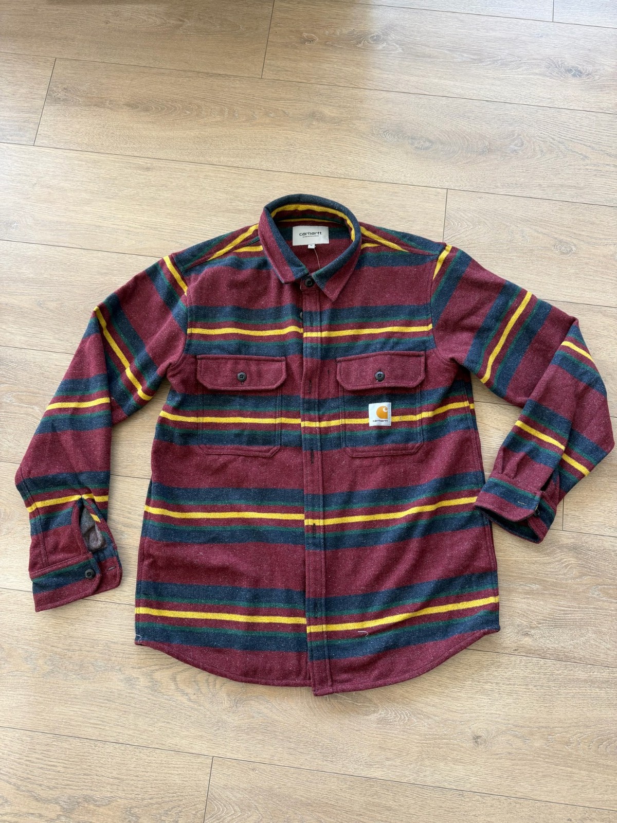 Carhartt WIP Oregon Shirt Jac Starco Stripe Bordeaux Men\'s Size M NWT Flannel Ja Carhartt WIP Oregon Shirt Jac Starco Stripe Bordeaux Men\'s Size M NWT Flannel Ja