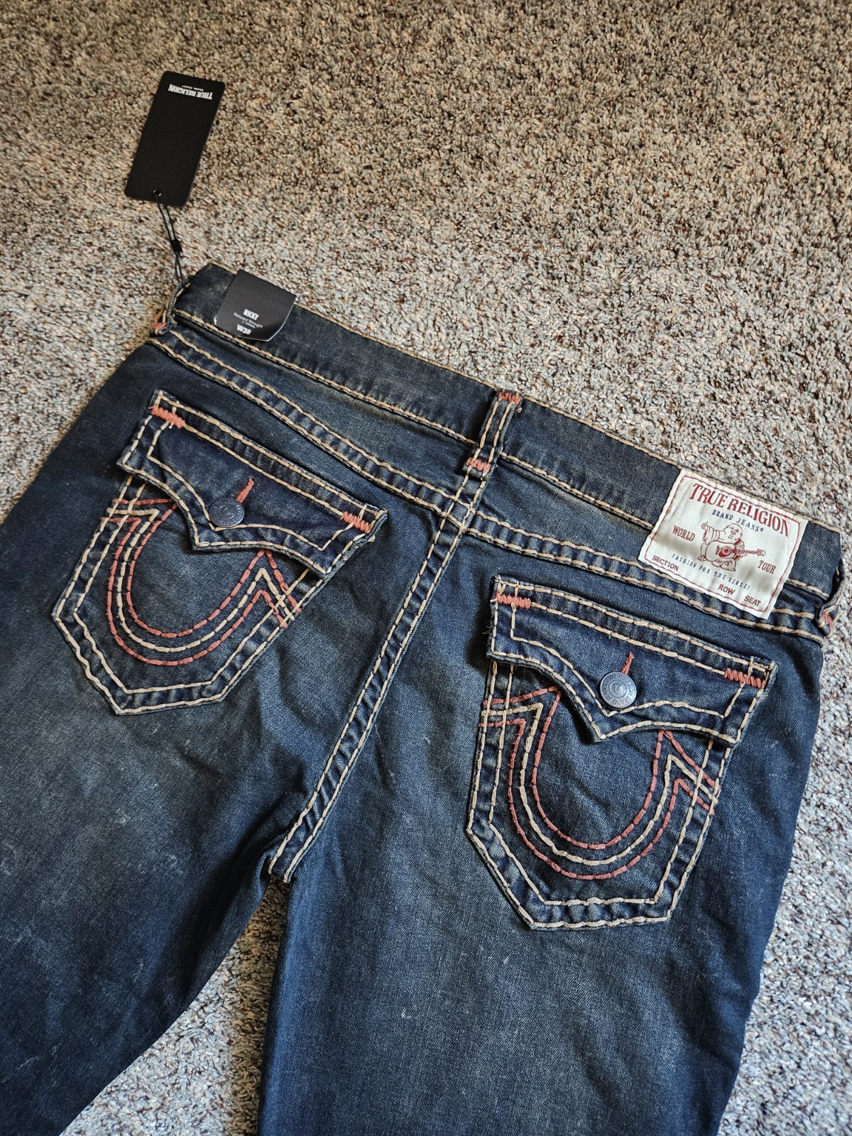 True Religion Men\'s 38 Rare Kyoto Dark Wash Ricky Super T Triple HS Flap Pocket