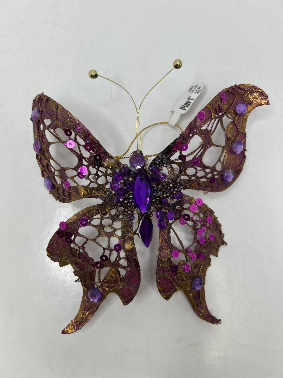 Pier 1 Christmas Clip On Butterfly Beaded Sequin Purple Wired Ornaments NWT (A3) Pier 1 Christmas Clip On Butterfly Beaded Sequin Purple Wired Ornaments NWT (A3)
