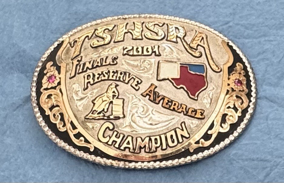 Vintage 2001 TSHSRA TX OK NM States HS Rodeo Finals Champion Trophy Belt Buckle