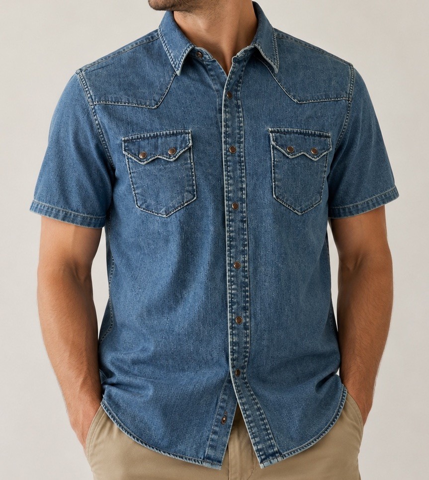Vintage Polo Ralph Lauren Blue Western Denim Shirt L With Snaps Sawtooth Pockets