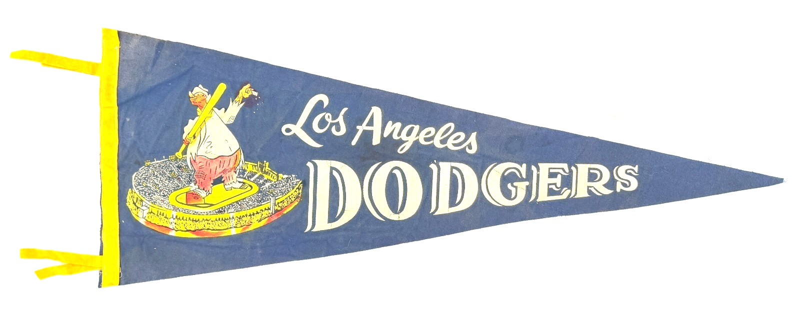 Vintage 1959 Los Angeles Dodgers Pennant - Rare Bum with Cigar and Bat Variation