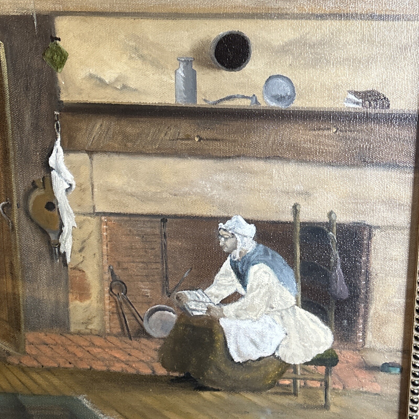 Vintage Signed Di Carlo Oil Painting Rustic Interior  Scene Framed 24x21