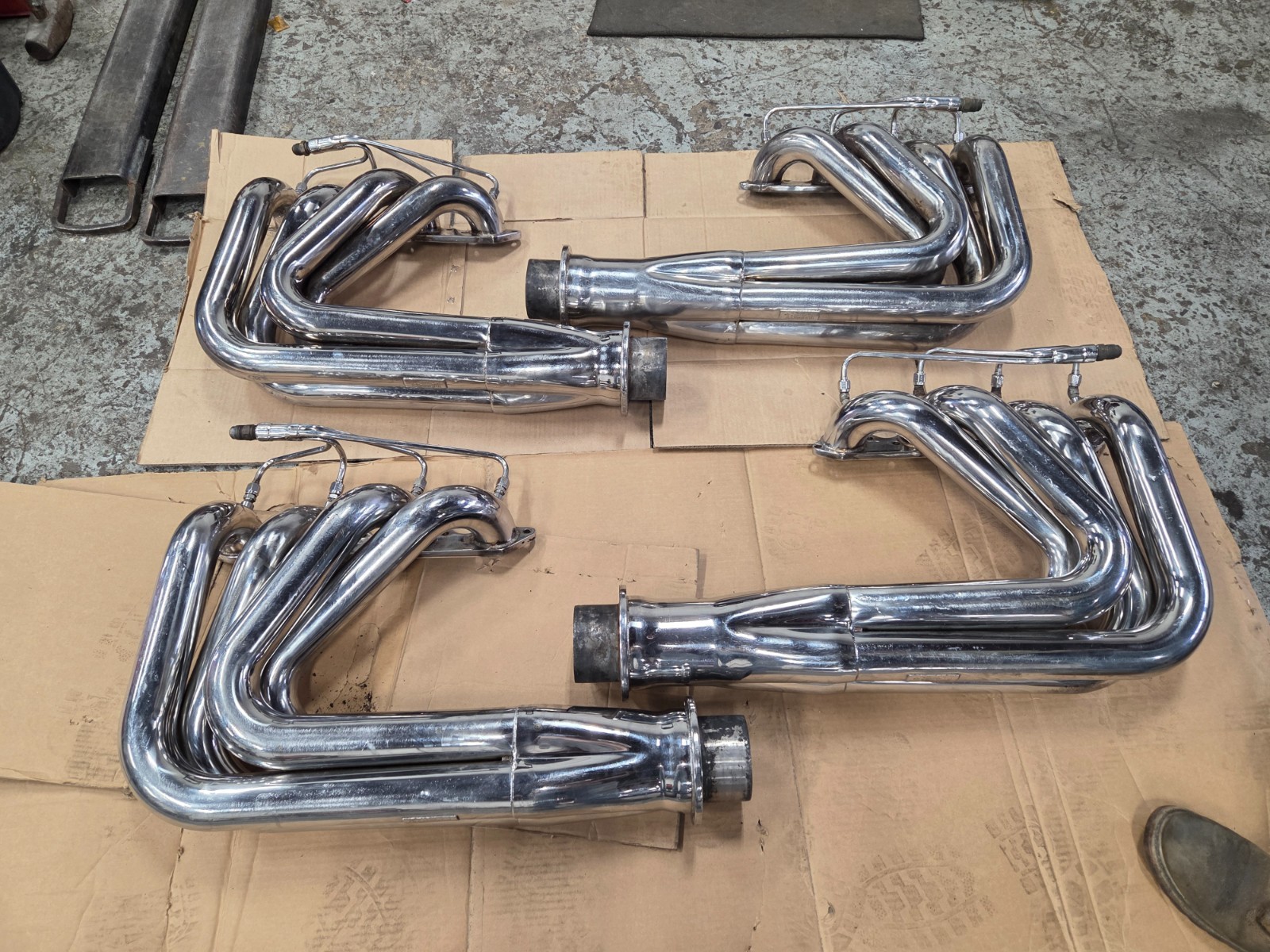 BBC BOAT HEADERS BASSETT STAINLESS DOUBLE THICK  WALLED WATER INJECTED 2 SETS