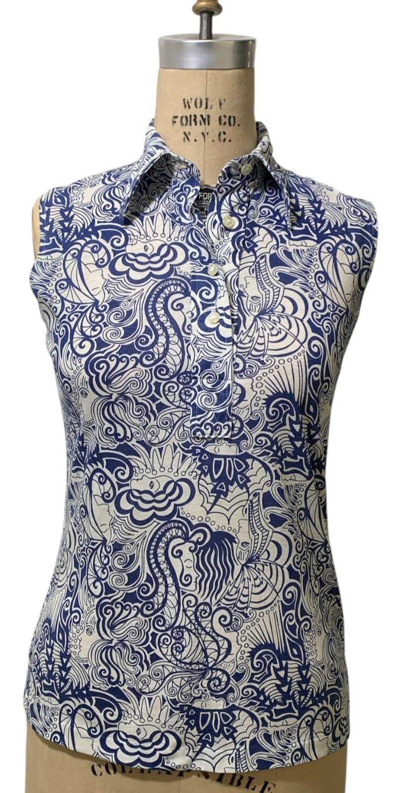 LILLY PULITZER Vintage 70s Women\'s Peter Pell Face Print Polo Shirt Top - Sz S