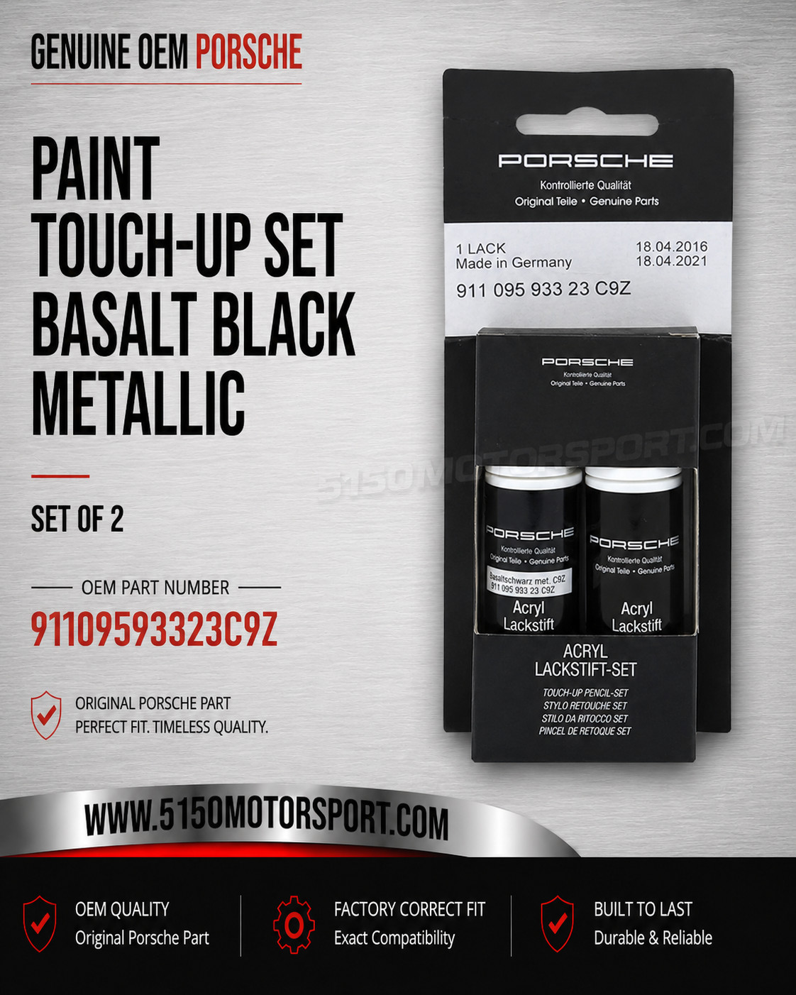Porsche Paint Touch-up Basalt Black Metallic 91109593323C9Z Porsche Paint Touch-up Basalt Black Metallic 91109593323C9Z