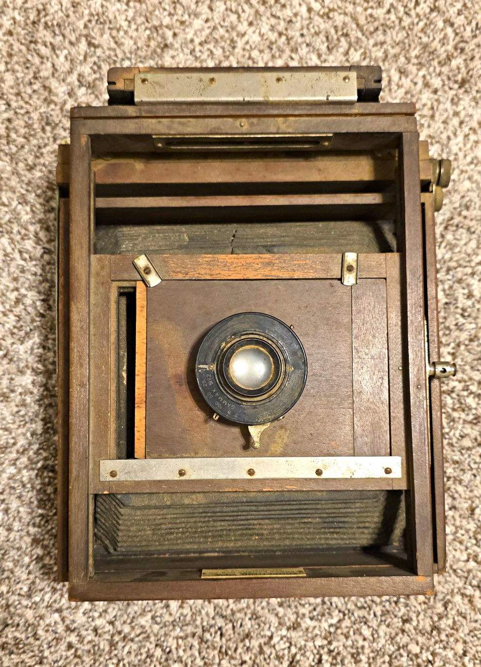 Vintage Seneca Competitor View 5x7 Camera Wollensak Gammax No 2 Lens Wood Brass