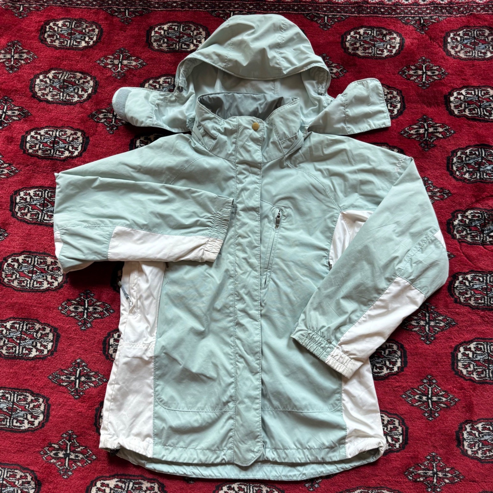 Columbia Vertex Core Interchange Jacket Womens Medium Sage Green Hooded Shell