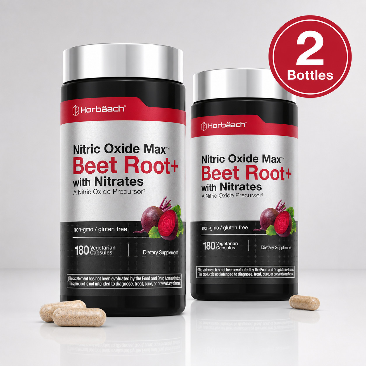 2 Pack Horbäach Nitric Oxide Beet Root Supplement 180 Capsules Each