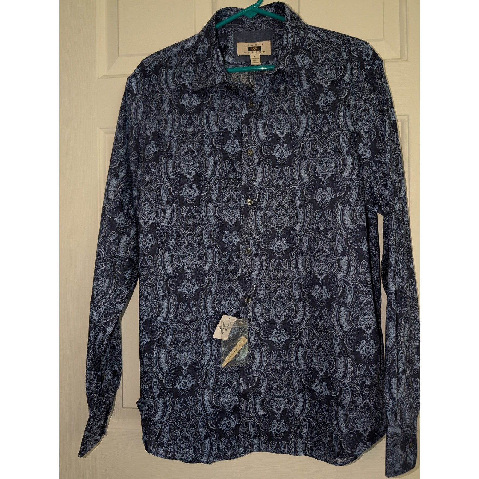 Joseph Abboud Men\'s Large Blue Paisley Button Down Shirt NWT Long Sleeve