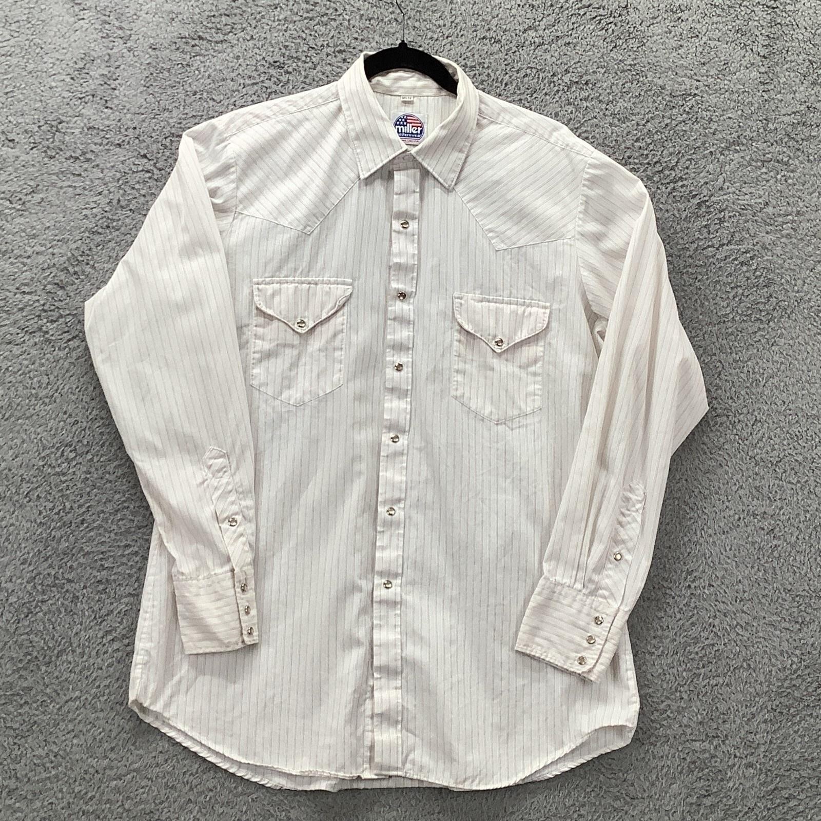 Vintage Miller Western Wear Shirt Men 16.5 34 White Stripe Pearl Snap Western US Vintage Miller Western Wear Shirt Men 16.5 34 White Stripe Pearl Snap Western US