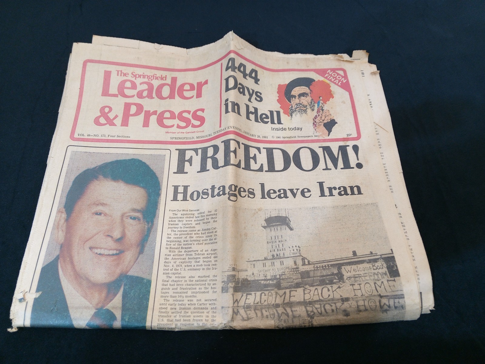 Vintage Newspaper Jan 20th 1981, The Springfield Leader & Press REAGAN / IRAN Vintage Newspaper Jan 20th 1981, The Springfield Leader & Press REAGAN / IRAN