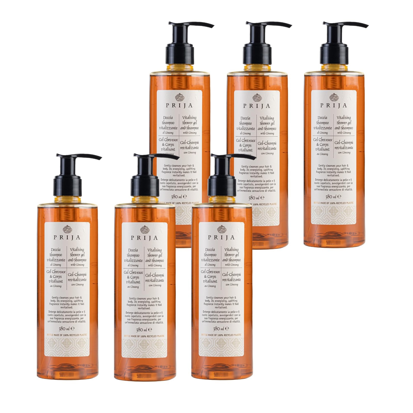 Prija Vitalizing 2 in 1 Shower Gel and Shampoo with Ginseng Extract, Hydratin...