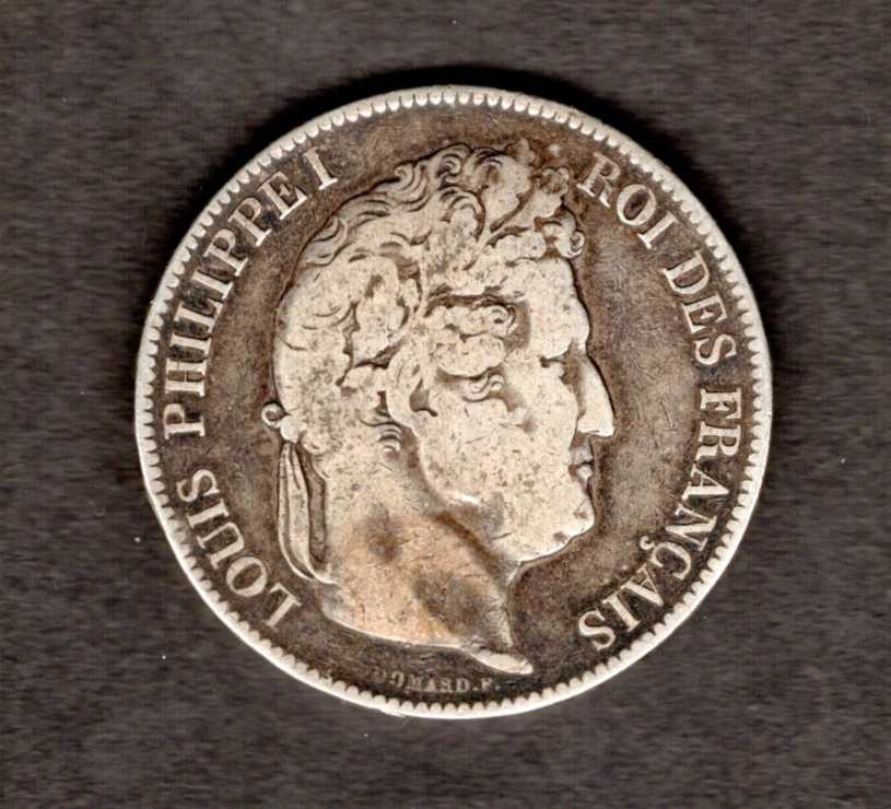 France 1842 W 5 Francs, .900 Silver, King Louis-Philippe I, Lille Mint (W)