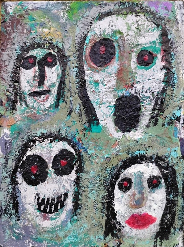 Original Outsider Raw Abstract Art Painting Faces Cubism Pop  Minimalism Brut A