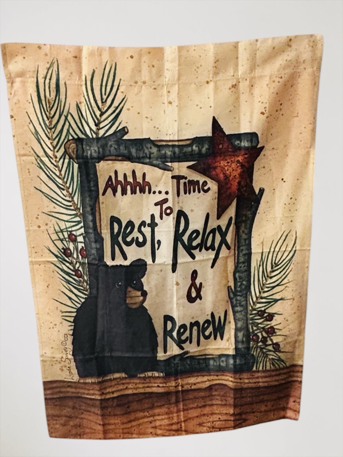 Vtg Linda Spivey Black Bear House Flag 24x40 Rustic Cabin Lodge Primitive NOS