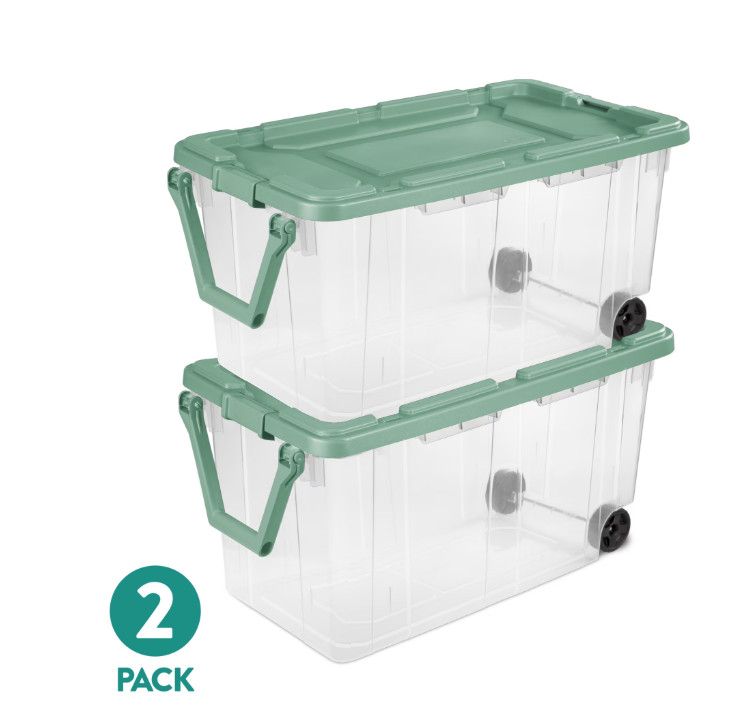 Sterilite 160 Qt Wheeled Storage Bin 2 Pack Latching Lid Clear Heavy Duty Tote