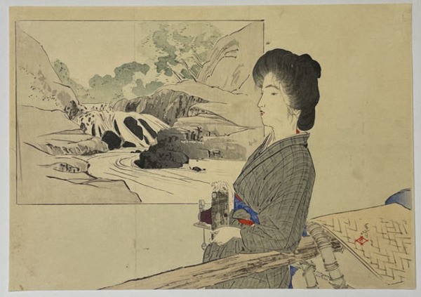 1911 Tsutsui Toshimine Kuchi e Woodblock Print Mountain Palanquin Meiji Art