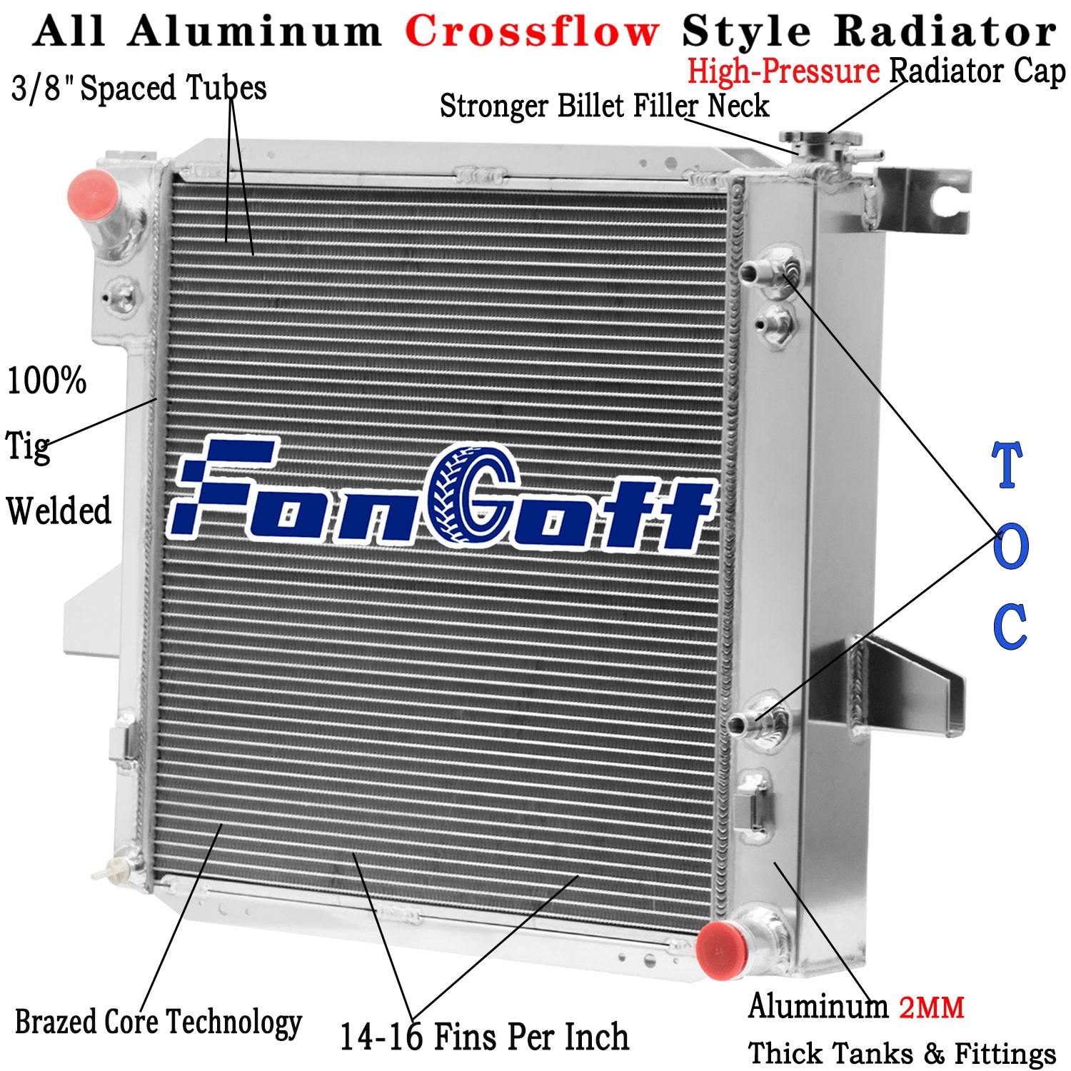 CU2172 Aluminum 2 Row Radiator Fits 1998-2001 Ford Ranger, Mazda B2500 2.5L L4