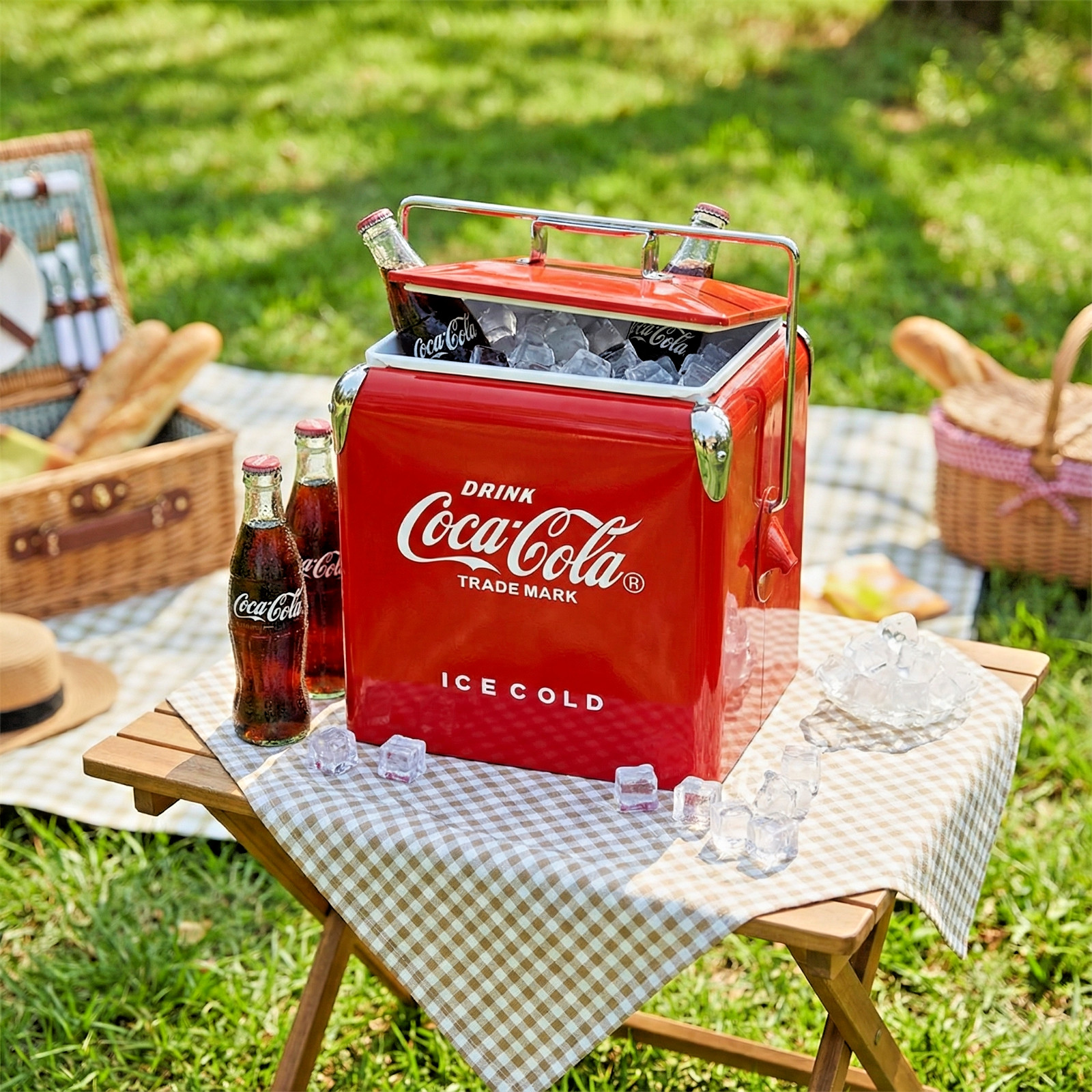 Vintage Coca-Cola 14Qt Metal Cooler Heavy-Duty Steel Ice Chest Glamping Party