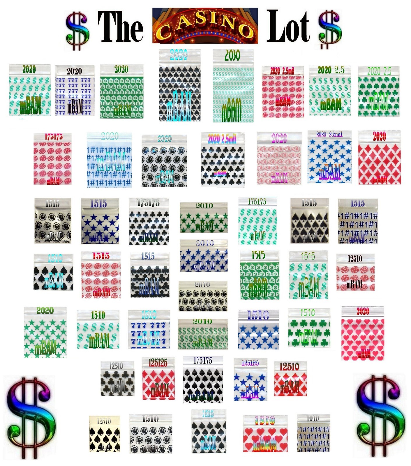 100 2.5 3.0 MIL CASINO LOT APPLE MINI ZIP BAGGIES 1010-2030 MONEY DOLLAR CLOVER+