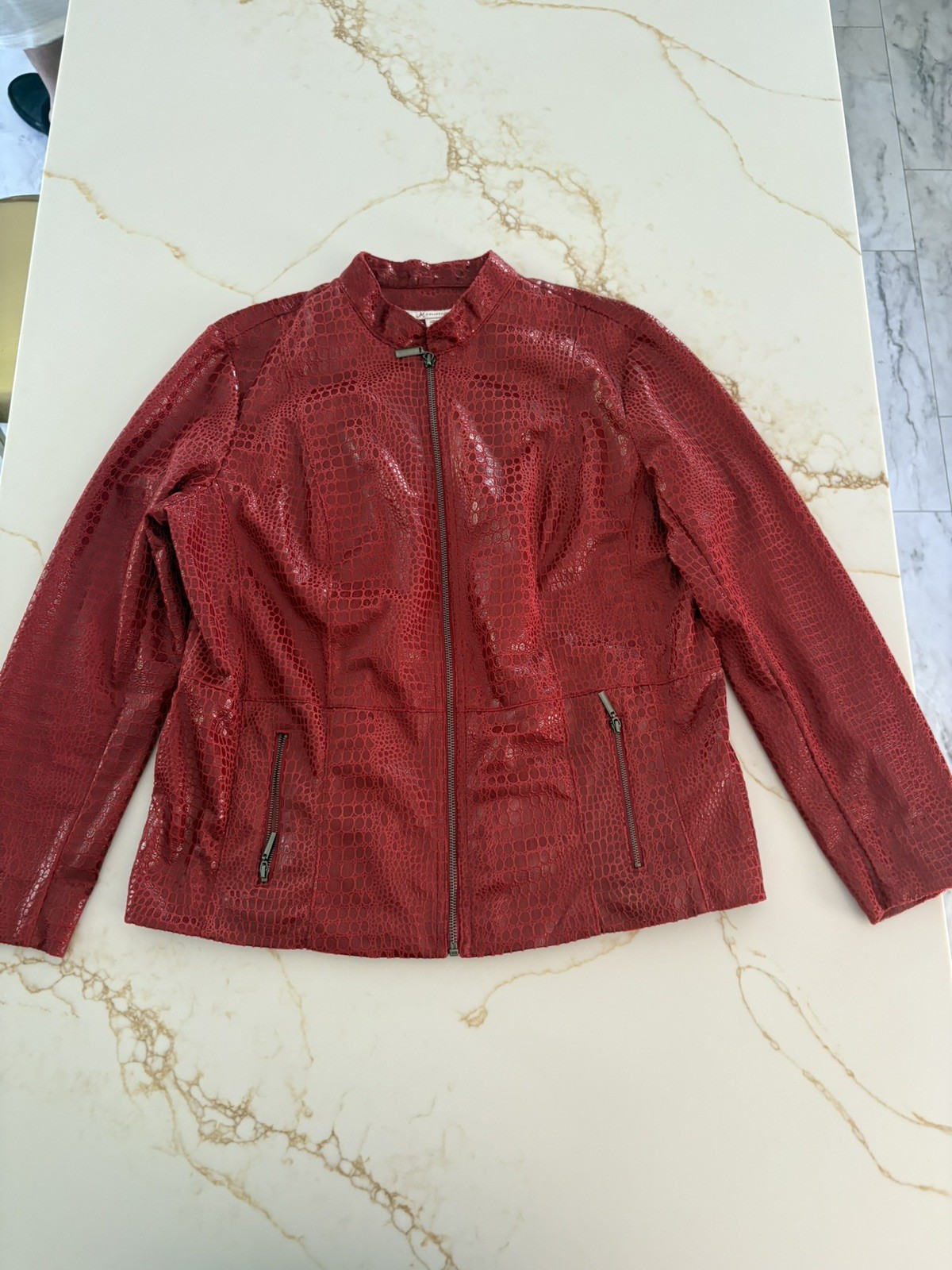 JM Collection Red Textured Jacket Sz 14 Snake Print JM Collection Red Textured Jacket Sz 14 Snake Print