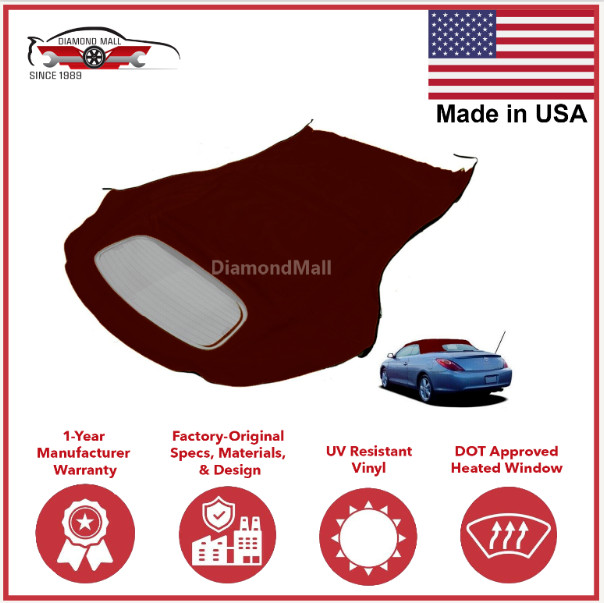 Fits Toyota Solara Convertible Soft Top & Glass  Window 2004-2009 BURGUNDY VINYL