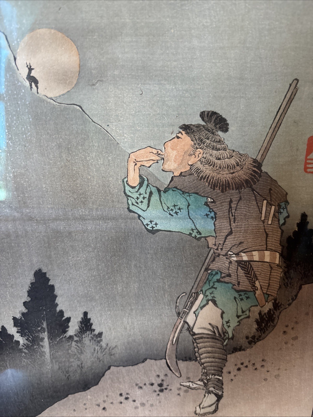 Tsukioka Yoshitoshi Woodblock Print 1885 Kinoshita Tokichiro 21x17” Framed Tsukioka Yoshitoshi Woodblock Print 1885 Kinoshita Tokichiro 21x17” Framed