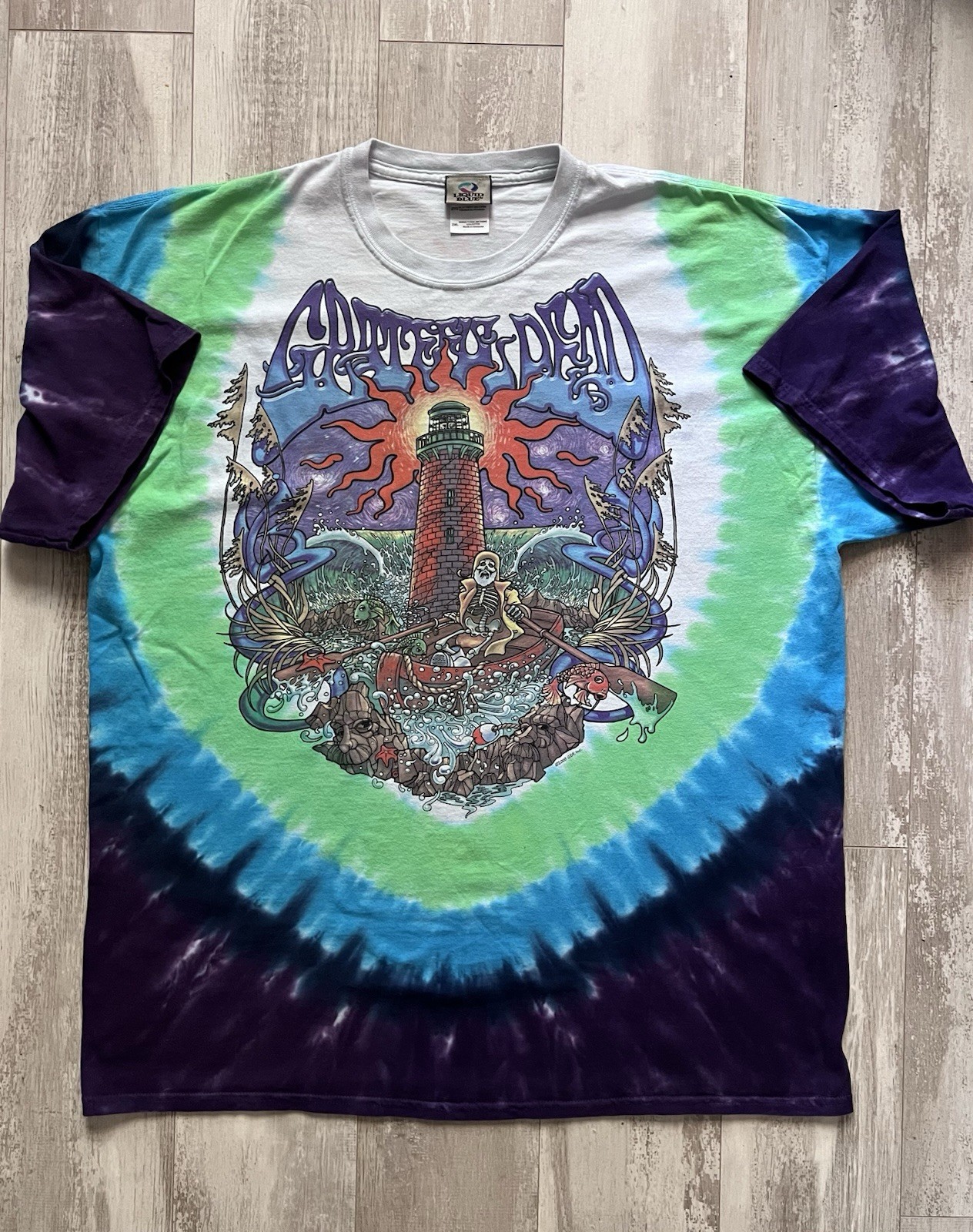 Vintage 2000 Grateful Dead Watch Tower Tie Dye Shirt 2XL Liquid Blue Lighthouse