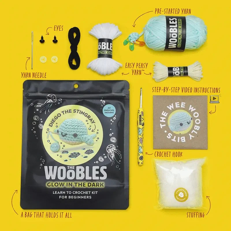 Woobles Diego the Stingray Crochet Kit Glow in the Dark Beginners