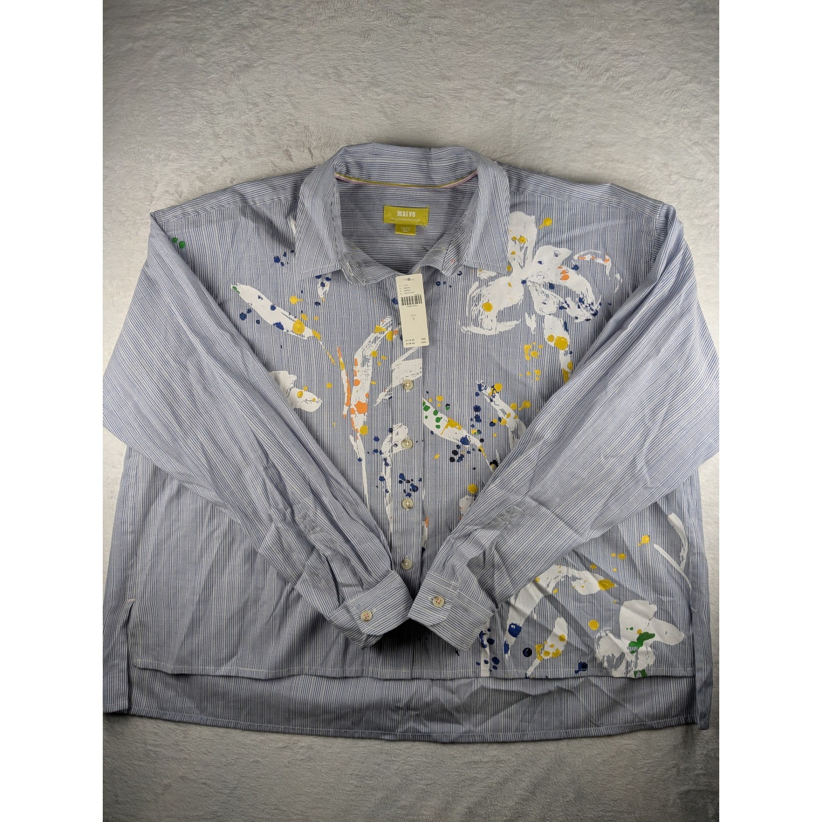 NWT $118 Maeve Anthropologie Button Down Shirt Womens Small Striped Floral Print