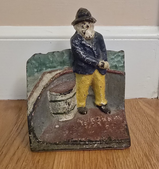 Antique Rare Cast Iron Catboat Fisherman Sea Captain Doorstop Bookend