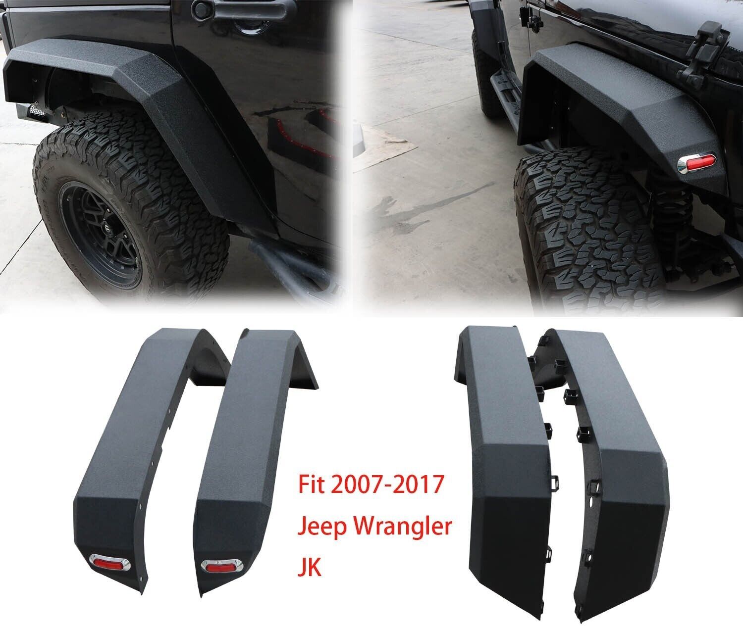 vijay 4pcs Front and Rear Fender Flares with LED Light Fit 07-17 Wrangler JK/JKU