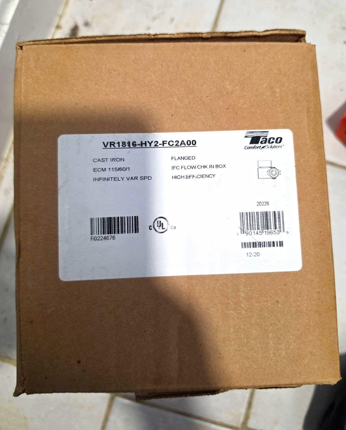 Taco VR1816-HY2-FC2A00 Cast Iron Flanged ECM Circulator Pump 115V Var Speed