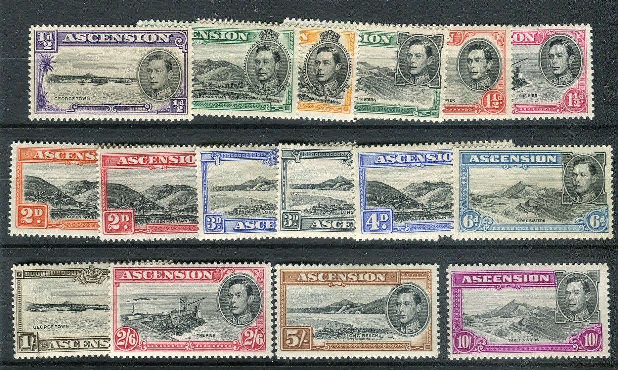 Ascension KGVI 1938-53 definitive set of 16 SG38/47b MH/MLH