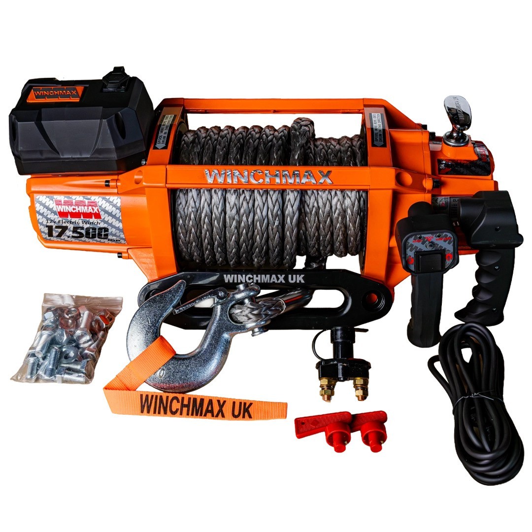 WINCHMAX 17500lb Orange 12v Electric Winch, Synthetic Rope, Twin Wireless Remote