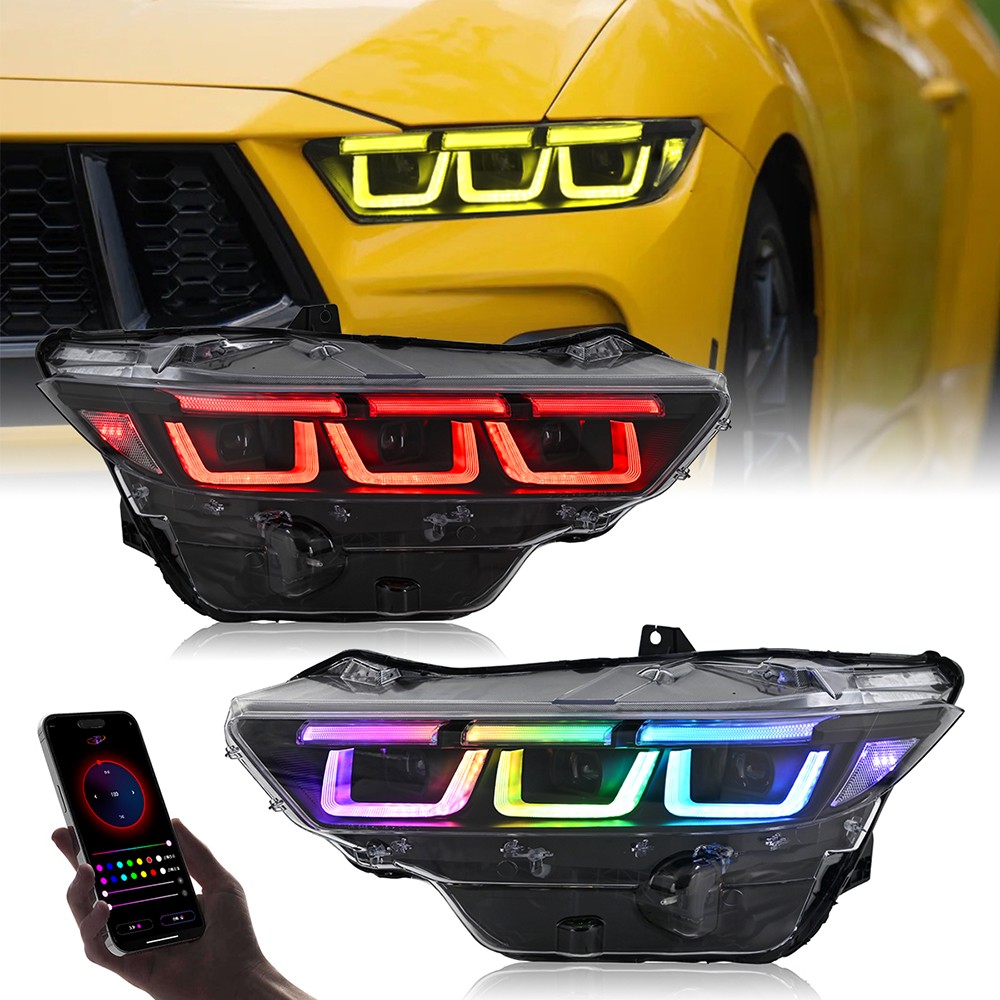 RGB Full LED Headlights For Ford Mustang 2024-2026 Fashion Front Lamps Animation