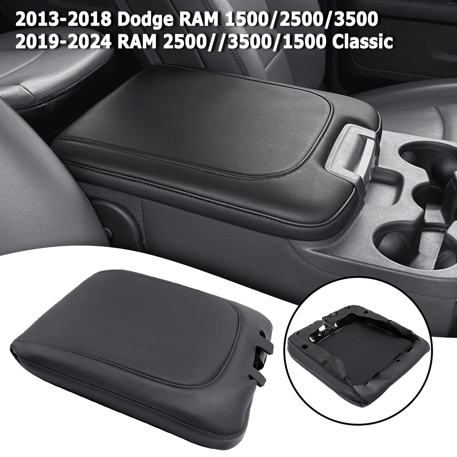 Fits 2019-2025 Ram 2500 3500 1500 Classic Center Console Lid Armrest Cover Black Fits 2019-2025 Ram 2500 3500 1500 Classic Center Console Lid Armrest Cover Black