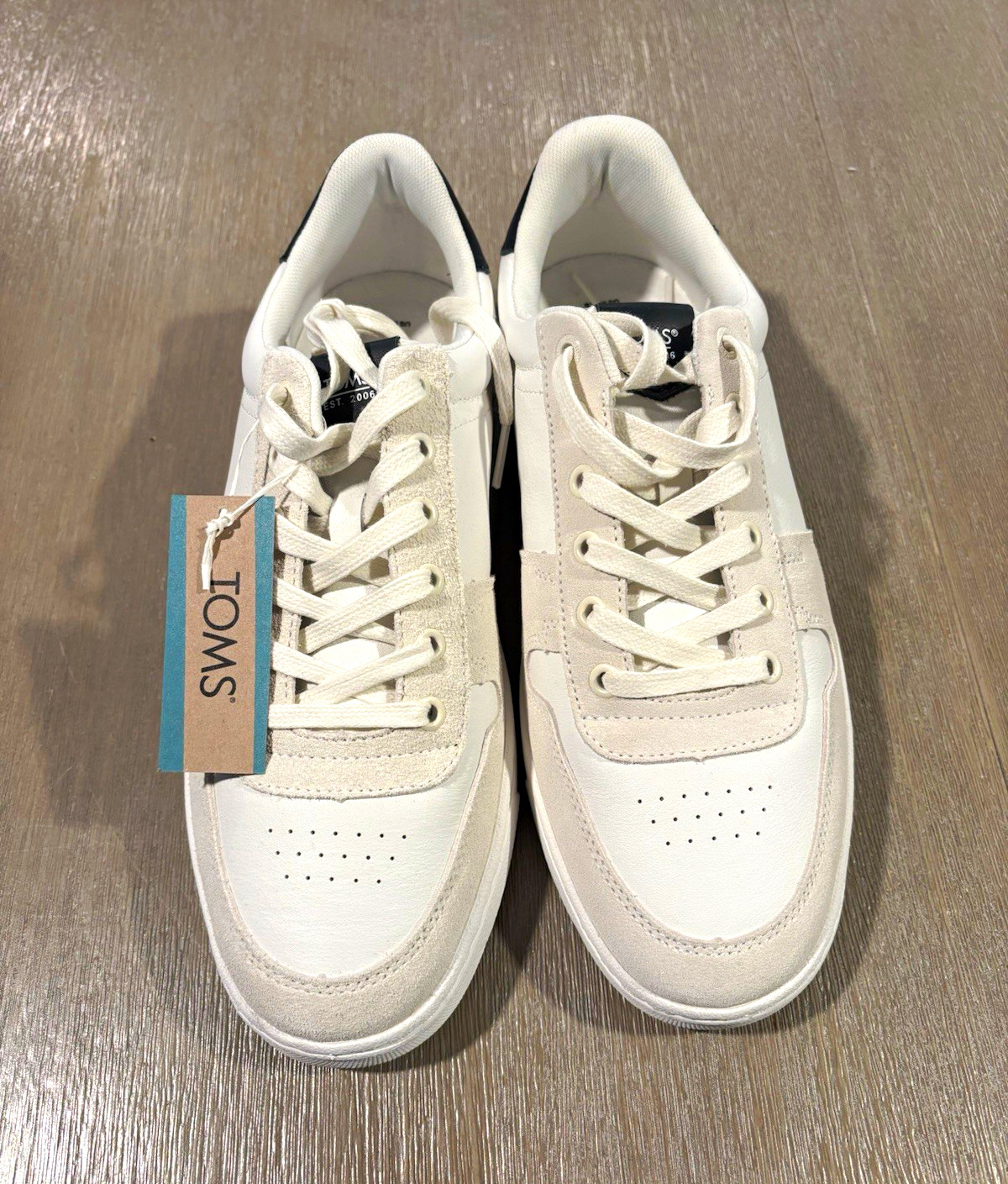 TOMS Men Trvl Lite Court Sneakers White/Black Leather Lace-Up US 9.5