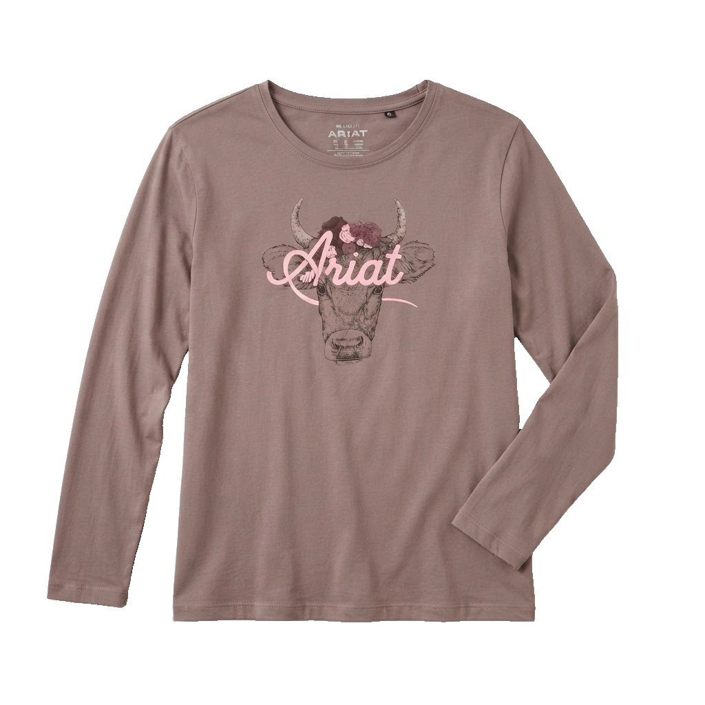 Ariat Women’s Size Large Logo Long Sleeve T-Shirt Western Cow Graphic Print