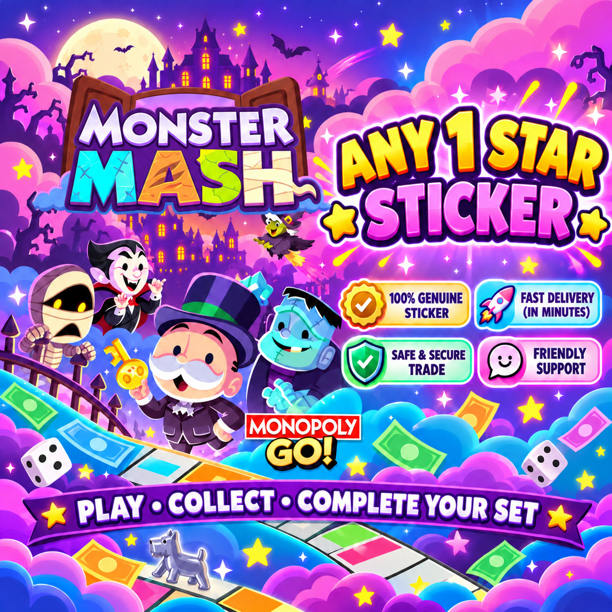 1 x Monopoly Go any 1 ⭐️ star sticker (INSTANT SEND)