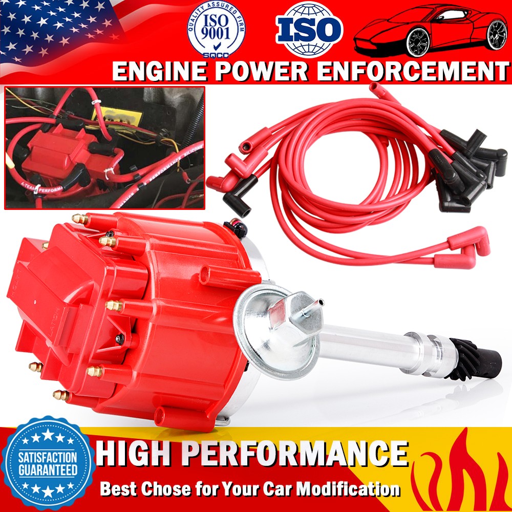 GM08 Distributor & Spark Plug Wire Set For Chevy GMC 9000RPM 350 454 SBC BBC HEI