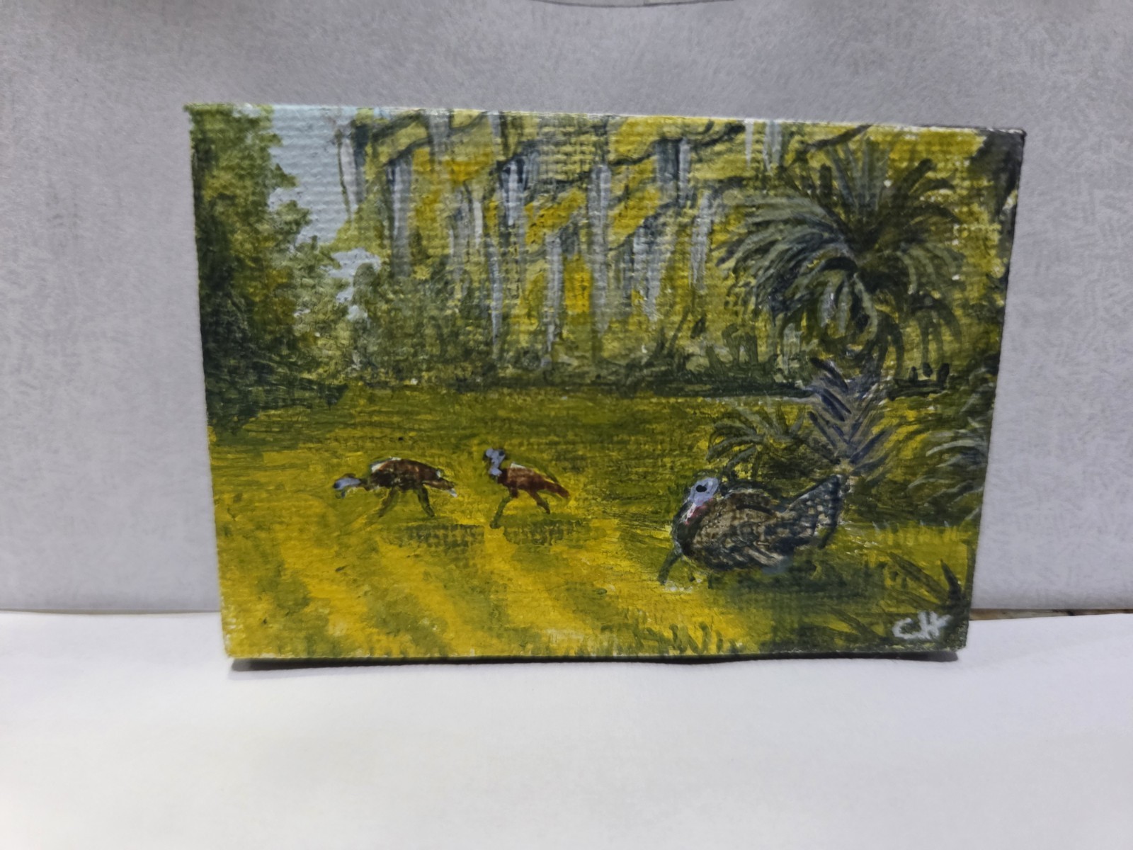 Little Turkeys 2x3 Acrylic  Hand Painted On Canvas
