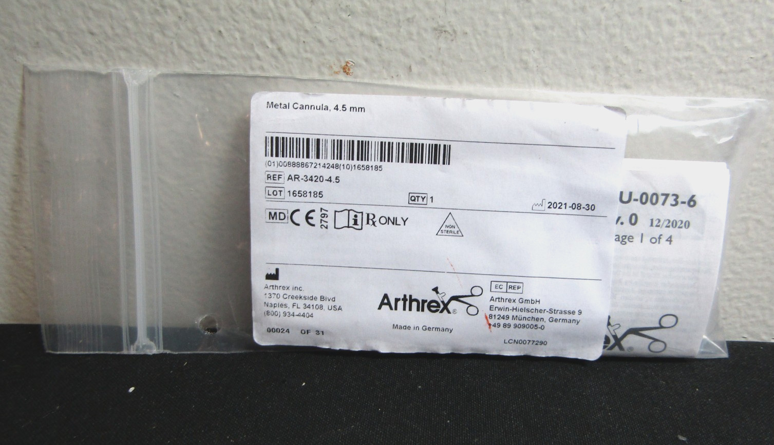 New - Arthrex AR-3420-4.5 Metal Instrument 4.5 mm