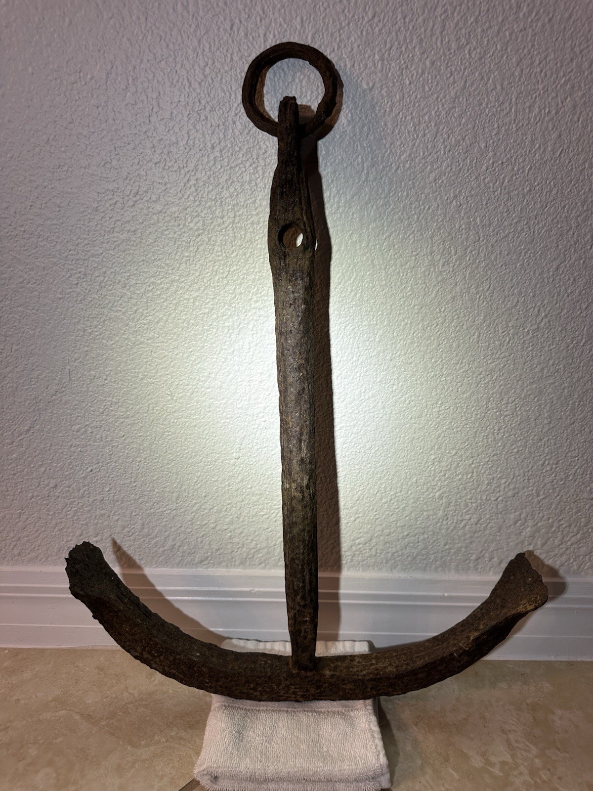 17th or 18th Century Hand-Forged Wrought Iron Anchor with Ring