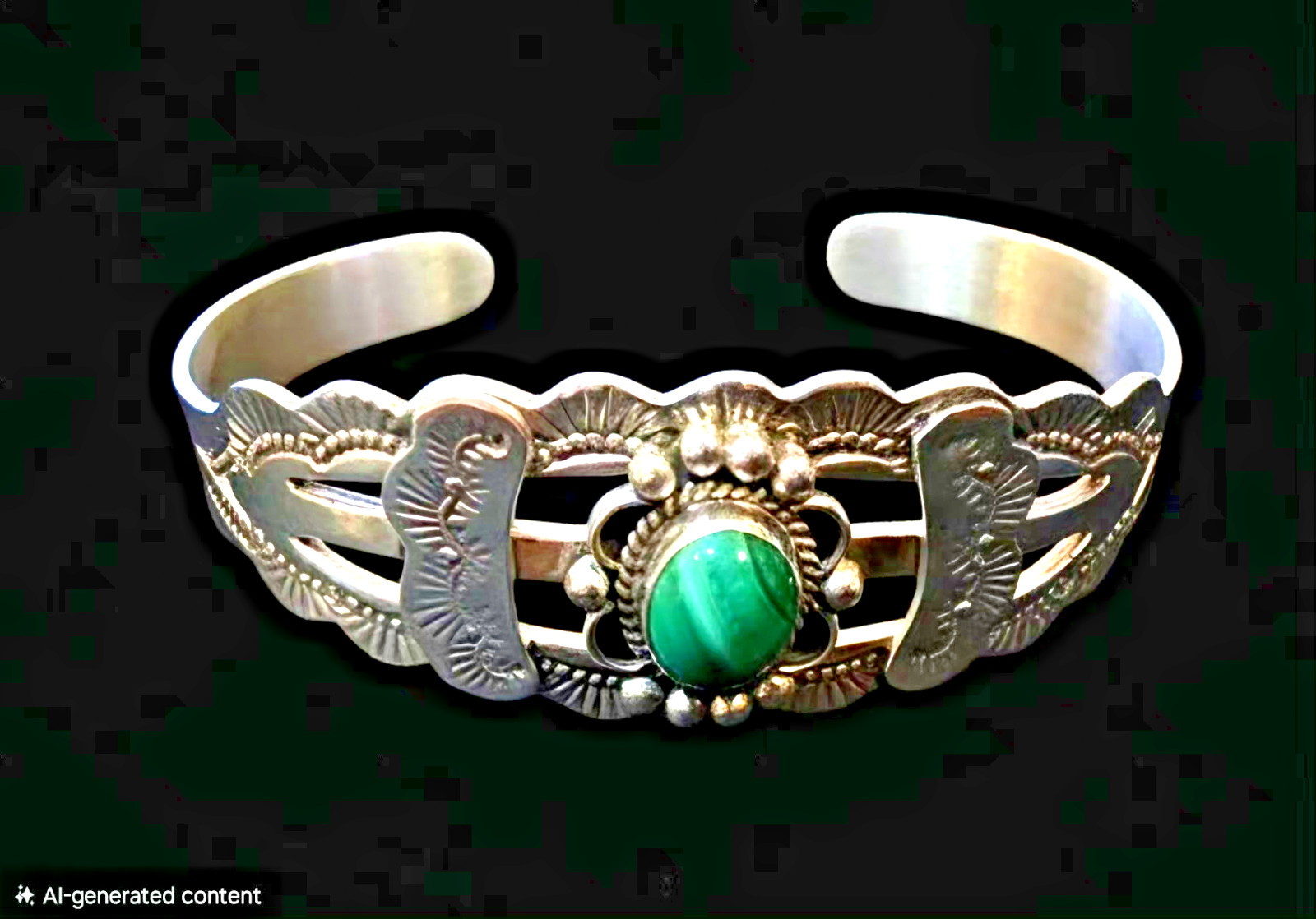 Vintage Navajo Sterling Silver Malachite Cuff Bracelett Glen Willie